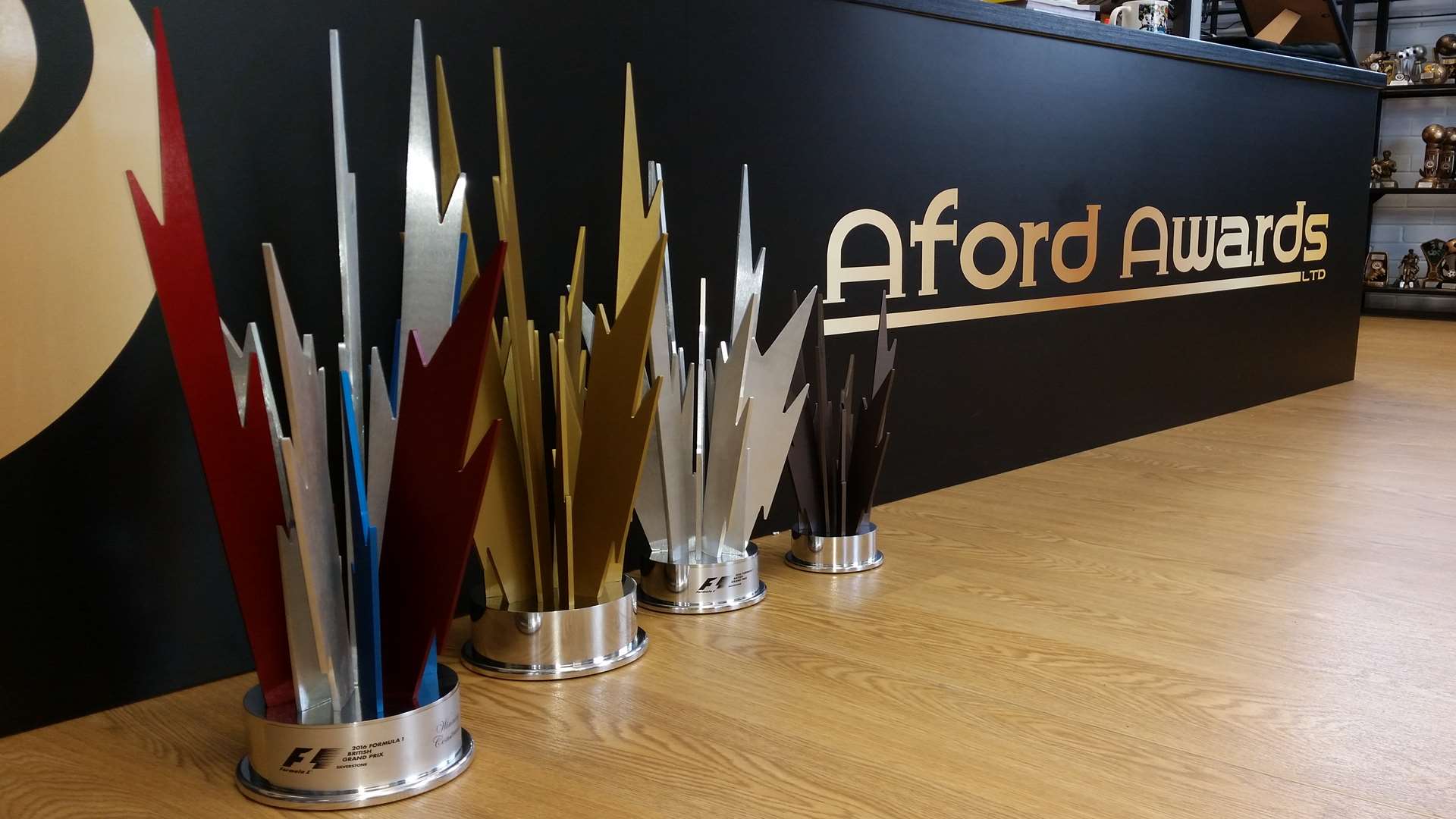 The British Grand Prix trophies designed by Aford Awards