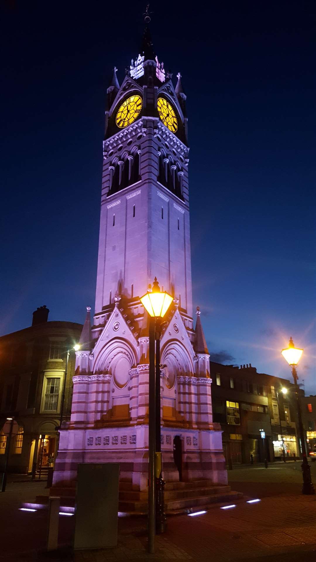 The clock tower in Milton Road, Gravesend, lit up. Picture: Jason Arthur.