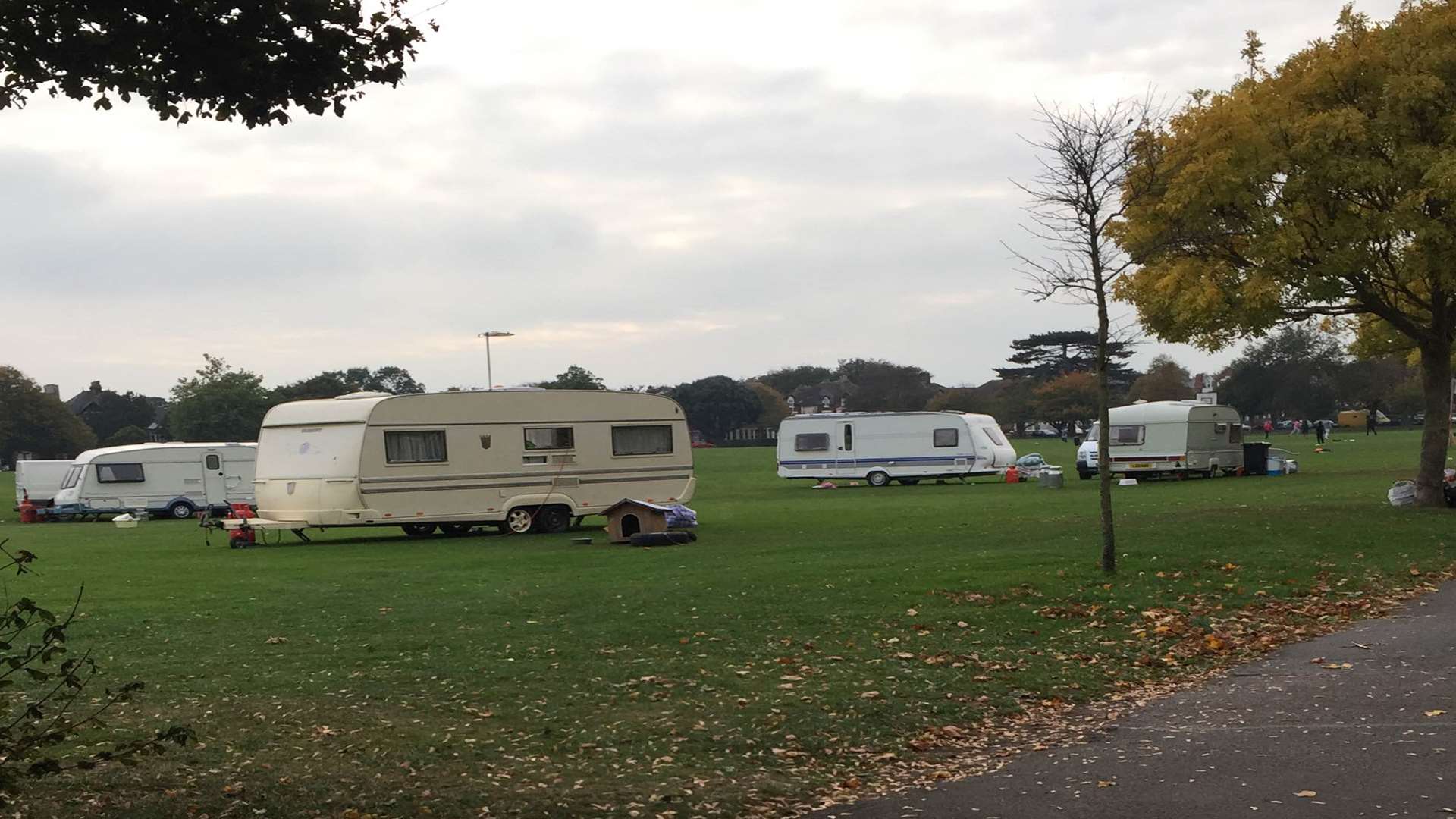 There were just six caravans present at 4pm on Monday
