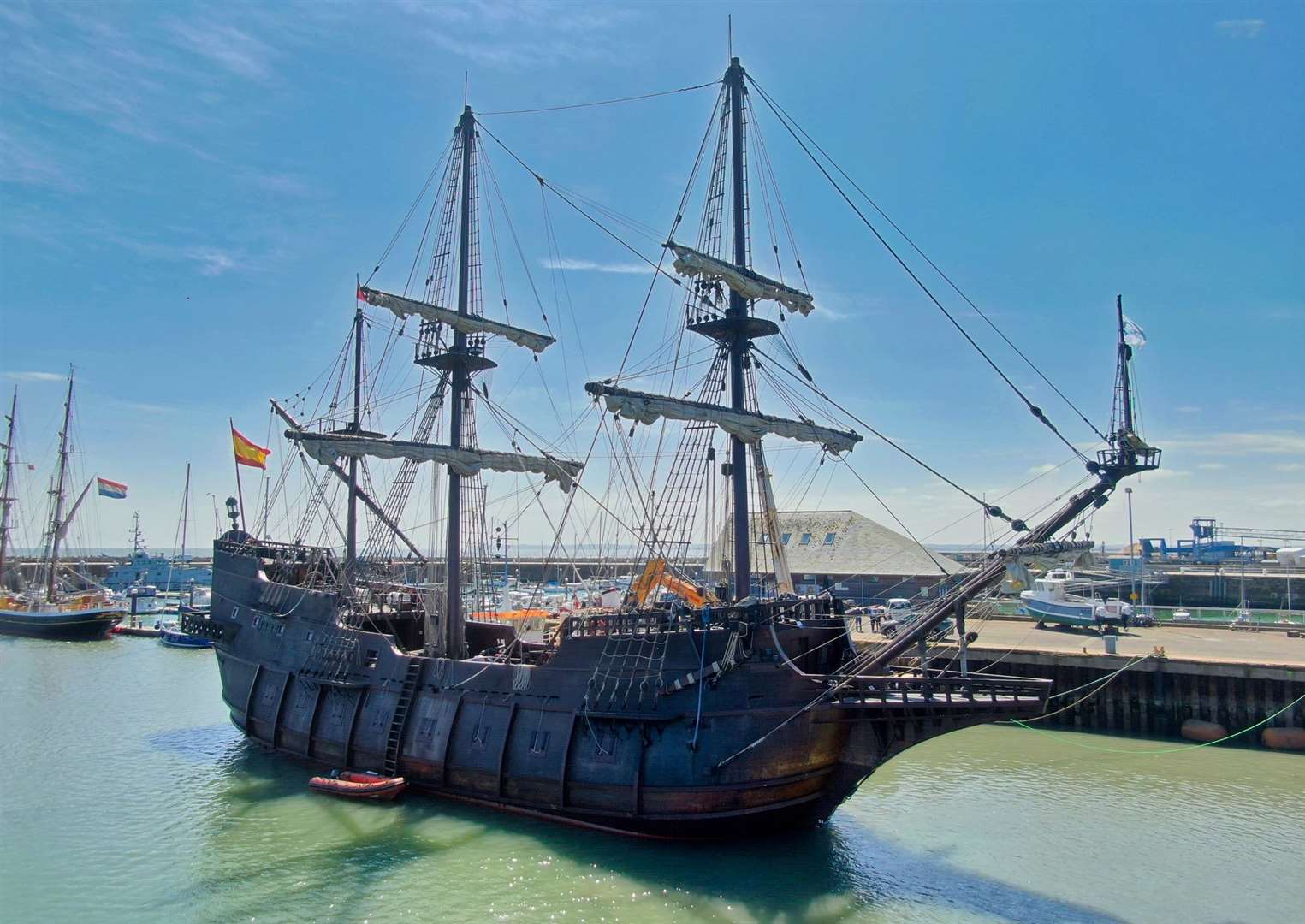 A replica of a 17th century Spanish Galleon has docked at Ramsgate Harbour. Picture: Swift Aerial Photography