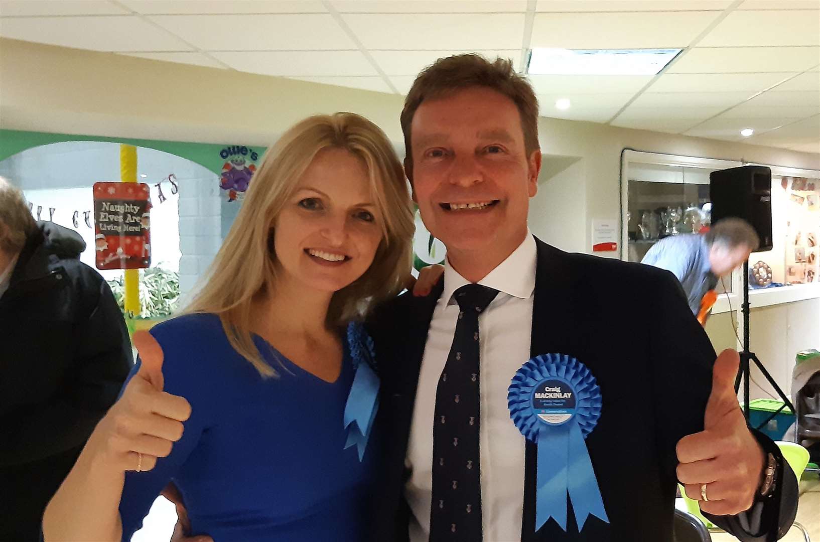 Craig Mackinlay celebrates his third election triumph with wife Kati
