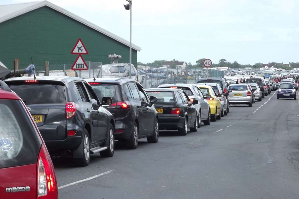 Long delays outside Manston airport for the South East Airshow. Picture: Mike Pett