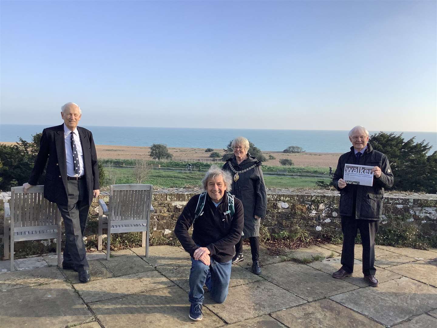 Bill Butler, who is leading the Walkers Are Welcome-Deal steering group, and Cllr Eileen Rowbotham, the Mayor of Deal with Admiral of the Fleet the Lord Boyce Lord Warden of the Cinque Ports who is supporting the bid pictured at Walmer Castle.