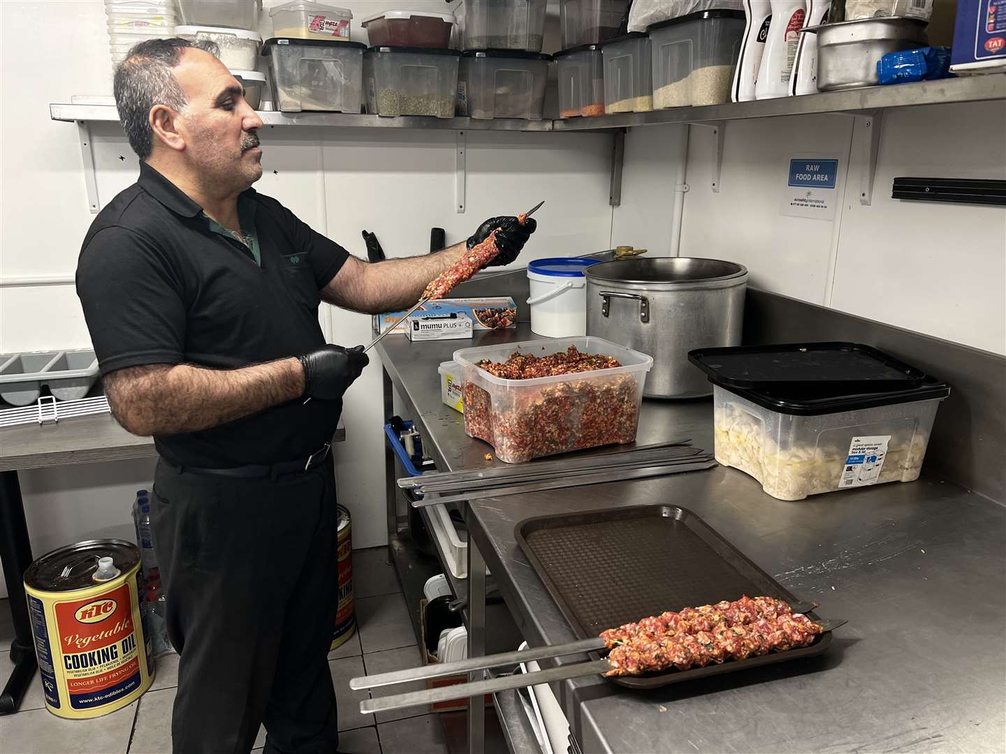 Kebabs being prepared by a chef at the Cinar Kitchen in Sittingbourne. Picture: Megan Carr