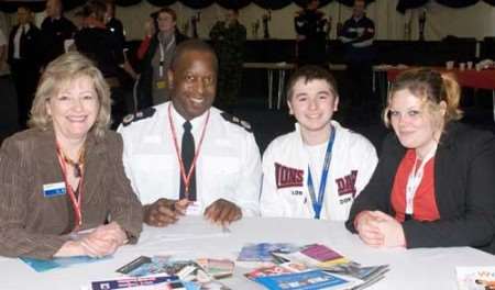 LEFT TO RIGHT: Ann Barnes, KPA chair, Chief Constable Mike Fuller and Terry Pavlou and Lisa Mannings from Kent Youth County Council at the event