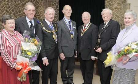 Left to Right: Pearl Mann, John Partridge, Cllr Richard Ash, Steve Woolford, National Chairman Peter Cleminson, Ray Mann and Una Cleminson. PICTURE: Andy Paton