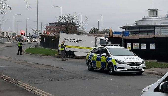 The bomb squad has been seen going into the site where the 'Ashford Shard' could be built. Picture: Peter Morris-Kelso