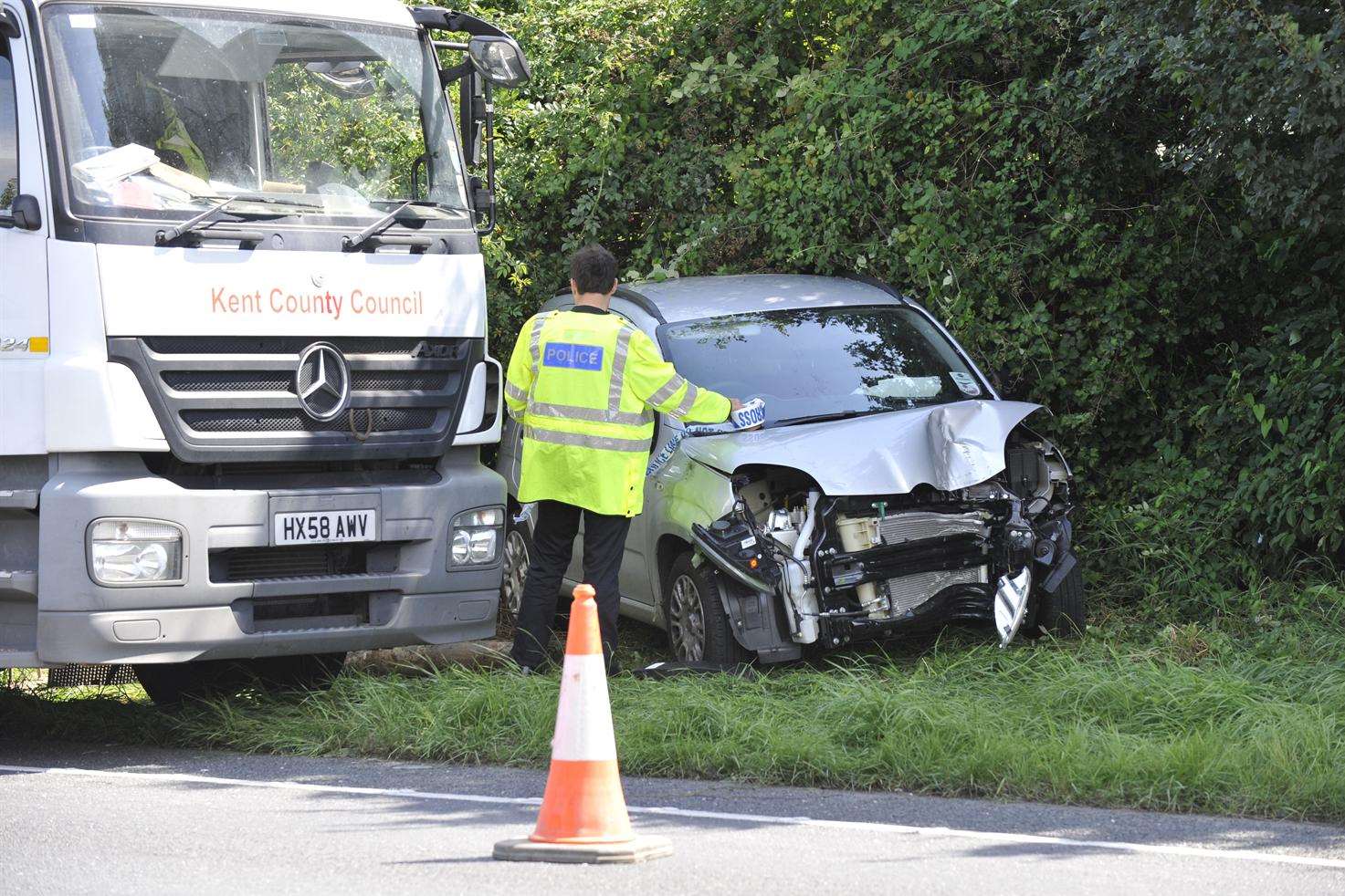 A woman in her 40s was taken to hospital after the crash