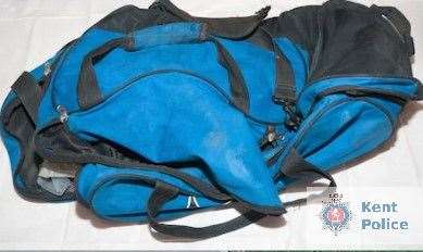 The blue bag that was seized from Wheeler's home when it was searched. Picture: Kent Police