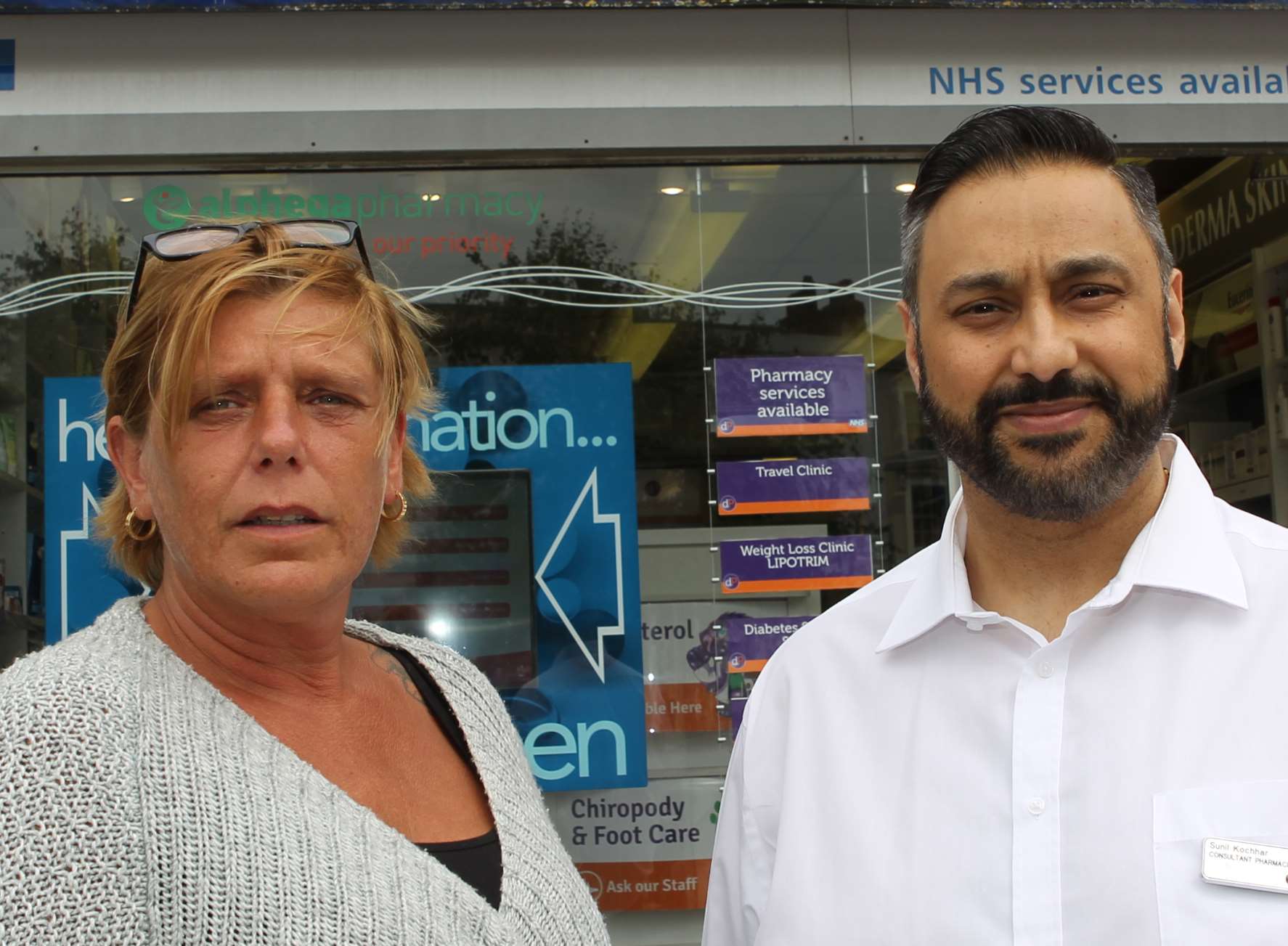 Louise Street discovered she has skin cancer after a mole screening with Sunil Kochhar, a pharmacist at Regent Pharmacy in Gravesend. Picture By: John Westhrop