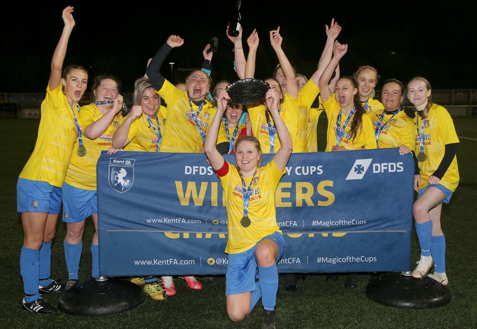 Sittingbourne ladies celebrate winning the Kent Women’s Plate Final. Picture: PSP Images