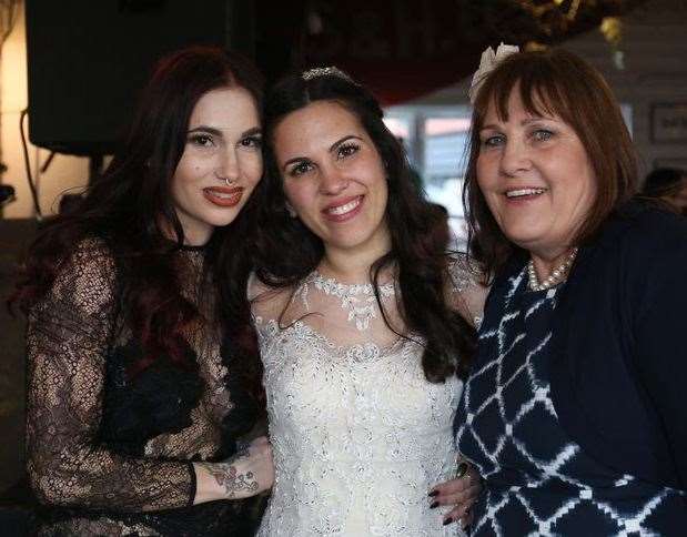 Emma Sheref (left) with her sister Lucy Lucraft (centre) and her mum, Angela Sheref, on Lucy's wedding day. Picture: Lucy Lucraft