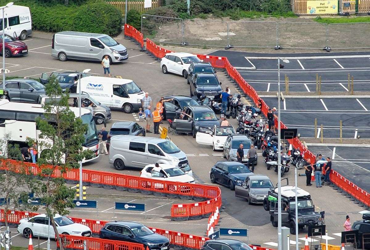 Thousands of vehicles have been stuck in queues at the entrance to the Folkestone terminal all day. Picture: UKNIP
