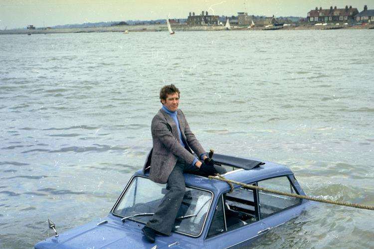 The original Frank Spencer Michael Crawford marooned in a car in the sea off Sheerness for the BBC TV 1975 Christmas special of Some Mothers Do 'Ave 'Em