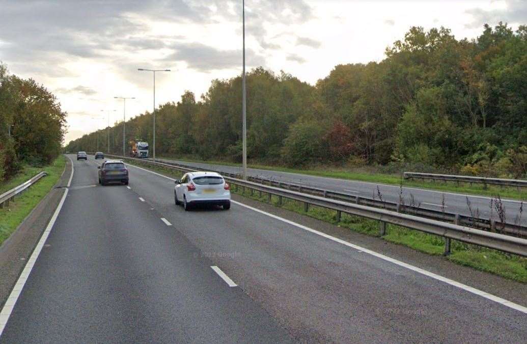 One lane has been closed in both directions on the A2 Boughton Bypass, between Canterbury and Faversham. Picture: Google