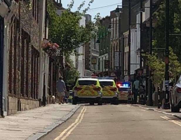 Police at the scene in Palace Street, Canterbury, following the attack. Picture: Ahmad Qaderi