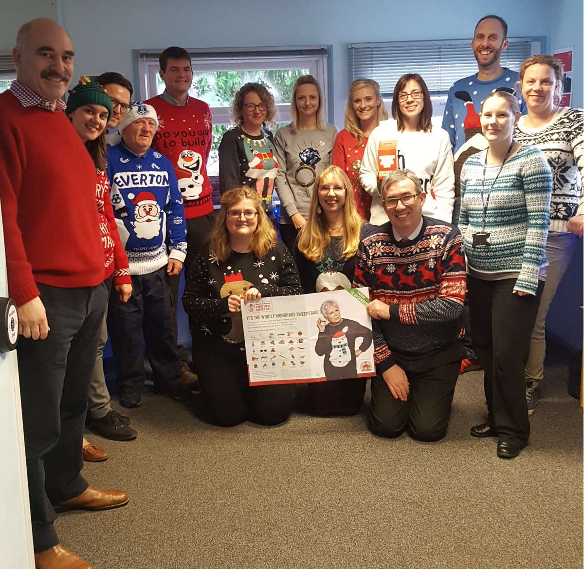 Kent hospitality staff at Uni of Kent sporting their Christmas knits