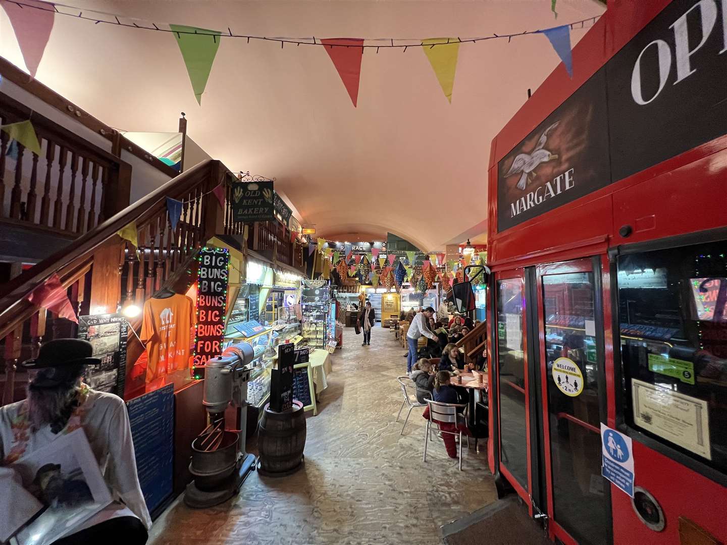 Yes, if you wanted a double decker bus, the Old Kent Market allows you to eat on the top deck