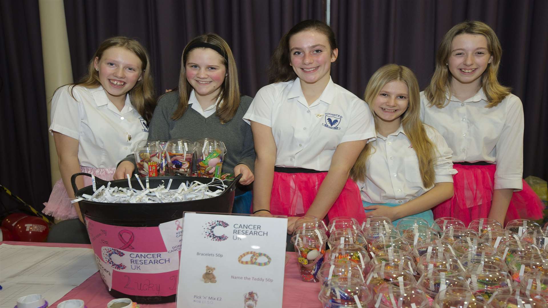 Sarah Hutchinson, 13, Hannah Blacklock, 12, Elaine Mason, 12, Faith Burns, 12, and Neve Wickert, 12, raised money for Cancer Research UK
