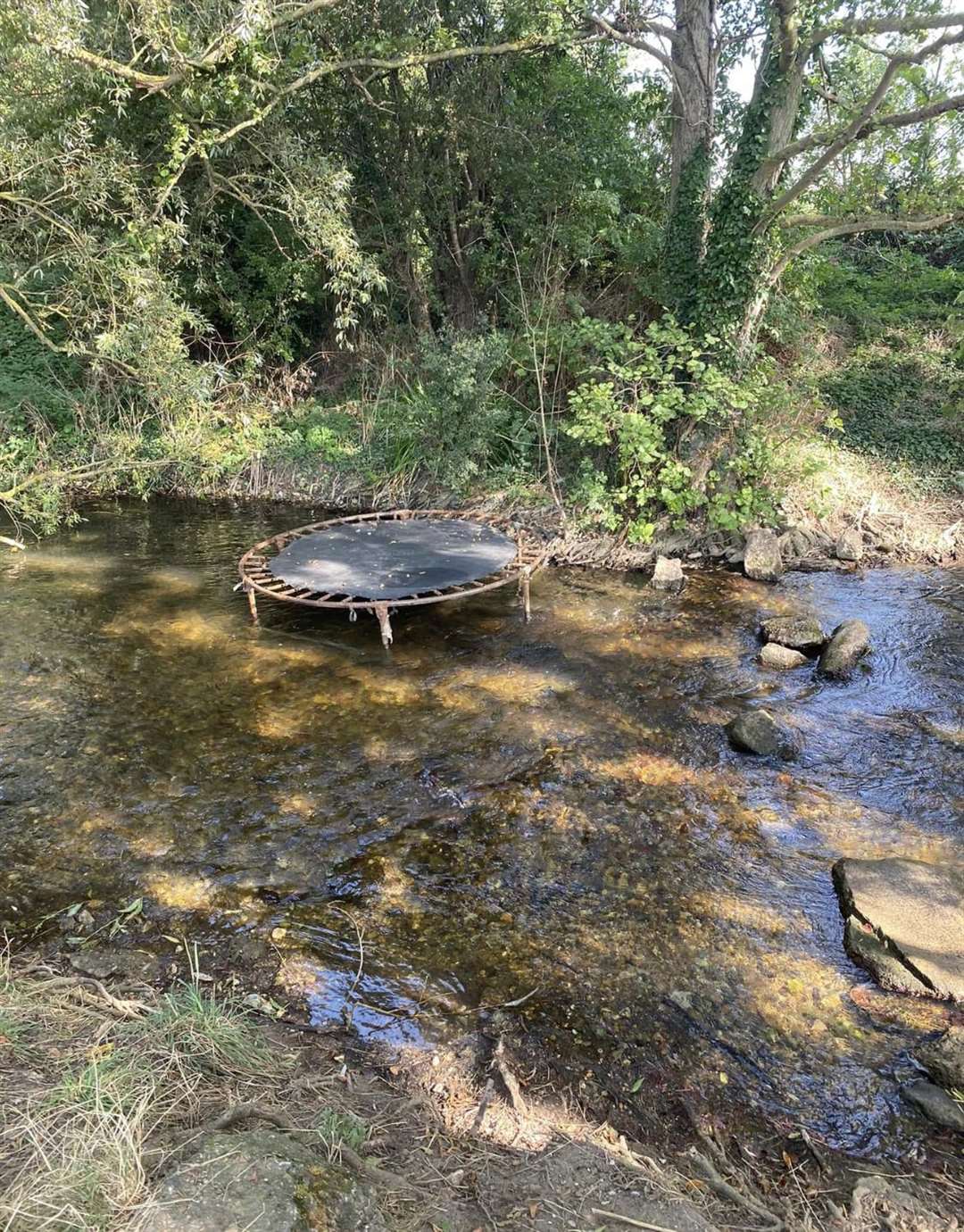 A full-sized trampoline was spotted in the River Darent