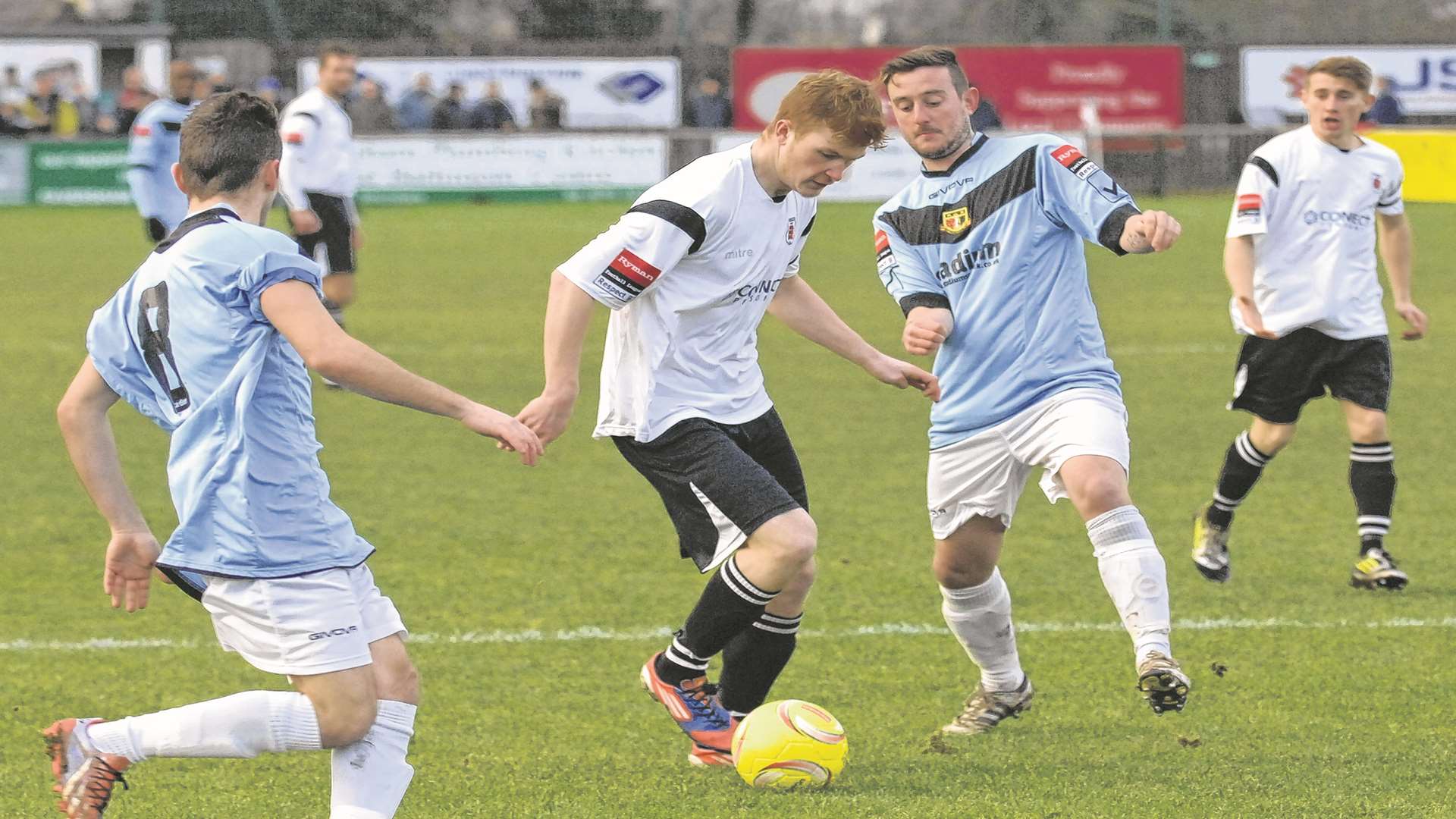 Sittingbourne toil during their 3-0 defeat at Faversham on Saturday Picture: Chris Davey