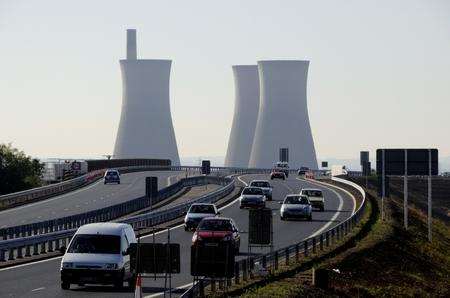 The cooling towers at Richborough, as seen from the East Kent Access Road