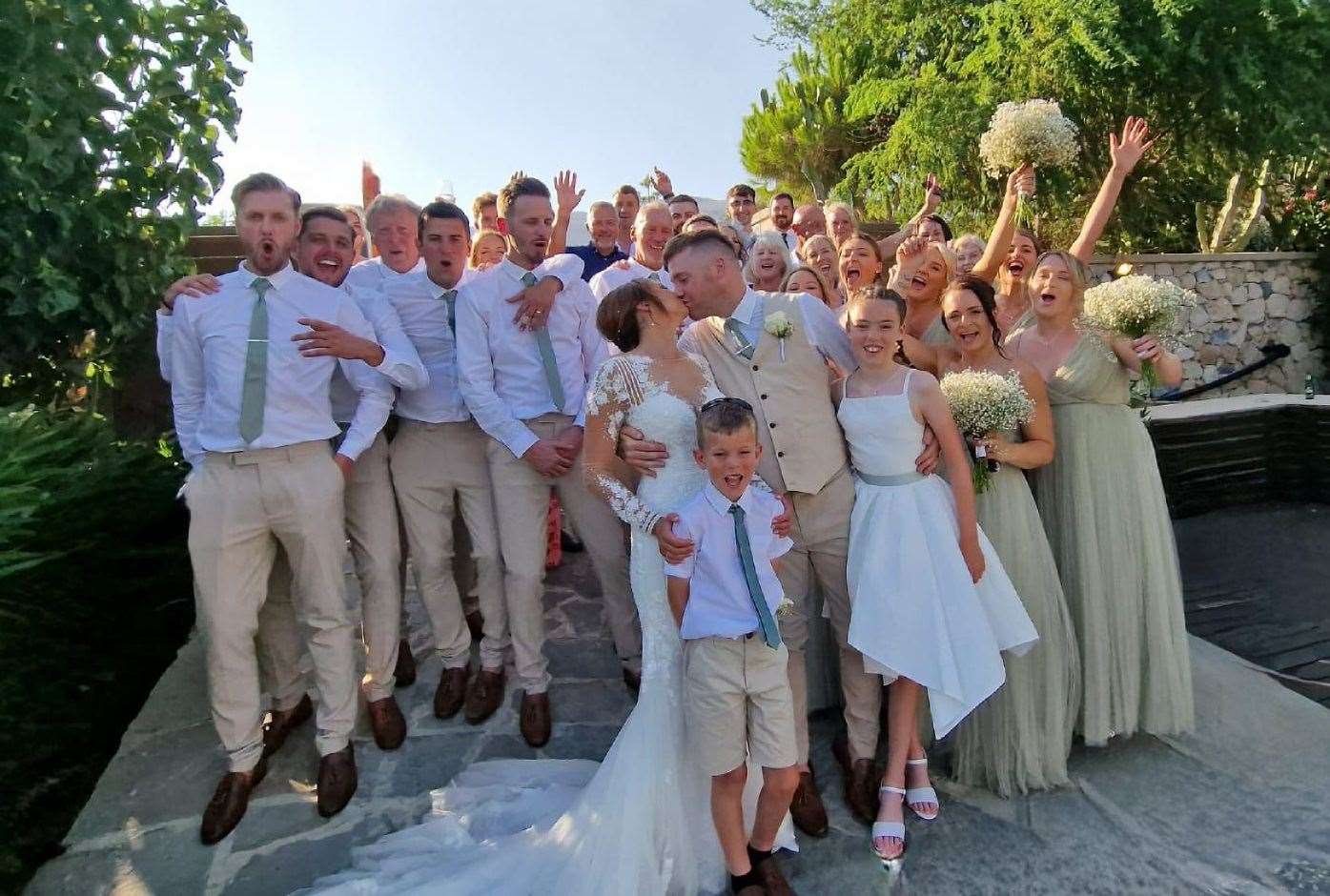 The pair and their 38 strong wedding party celebrated the big day. Picture: Emily Martin