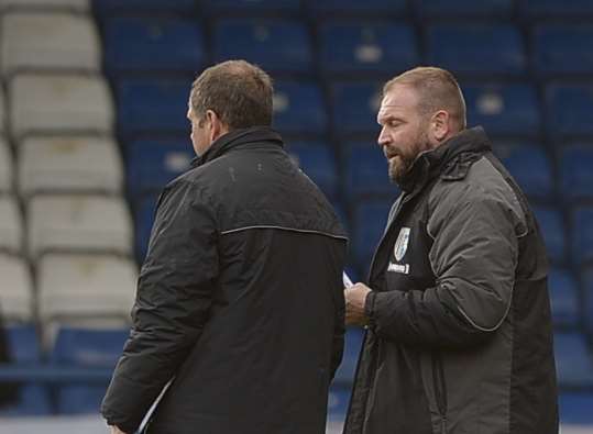 Gills coach Steve Lovell with Ian Pledger at Bury Picture: Barry Goodwin