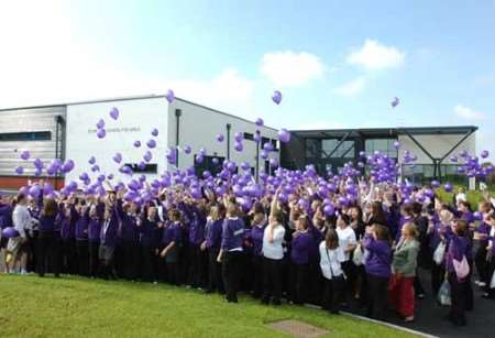 Students at Ellington School for Girls release their balloons. Picture: TERRY SCOTT