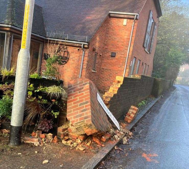 The village hall wall after the incident. Picture: Cllr Sarah Hudson
