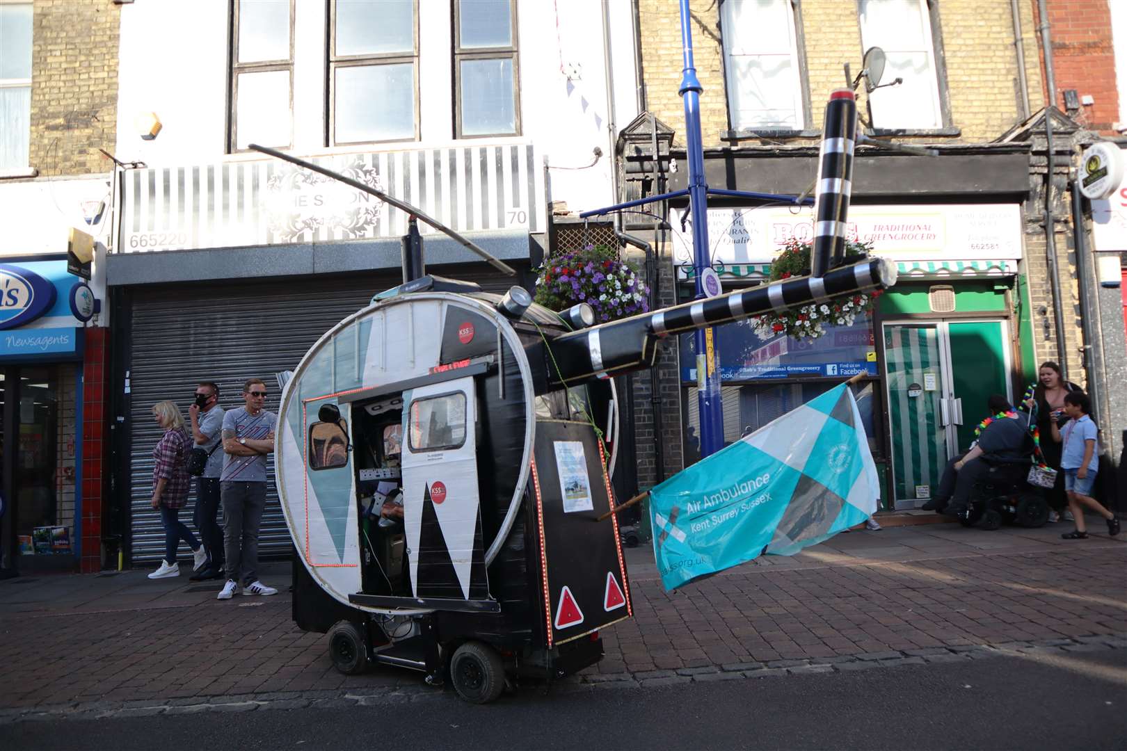 Tim Bell's mobility scooter replica helicopter in Sheerness carnival. Picture: John Nurden (58929703)