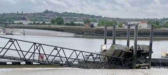 The damaged jetty at Rochester Pier. Picture by Medway and Swale Boating Association