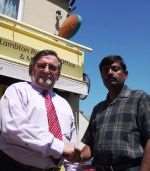 MP Gwyn Prosser with the new owner of the Lambton Road store, ‘Sasi’ Sasitharan