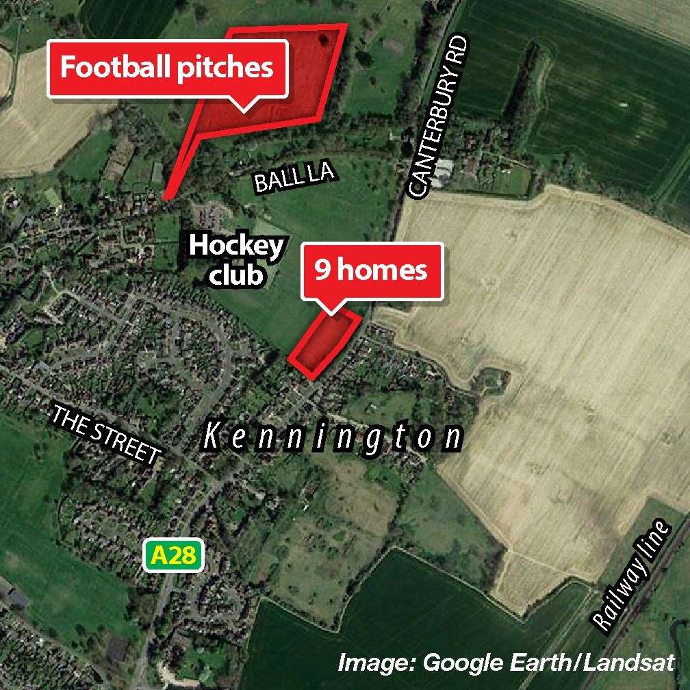 Where the homes are set to be sited on the Ashford Hockey Club land, with the pitches on the other side of Ball Lane