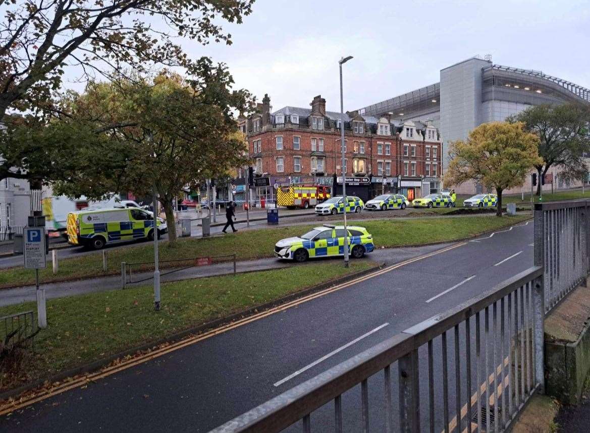 Multiple police cars were seen in Guildhall Street, Folkestone, on Friday