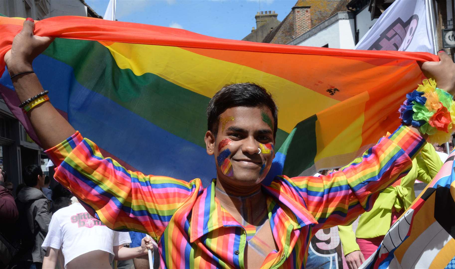 A coat of many colours, one of the participants in the Canterbury Pride Parade in 2019. Picture: Chris Davey