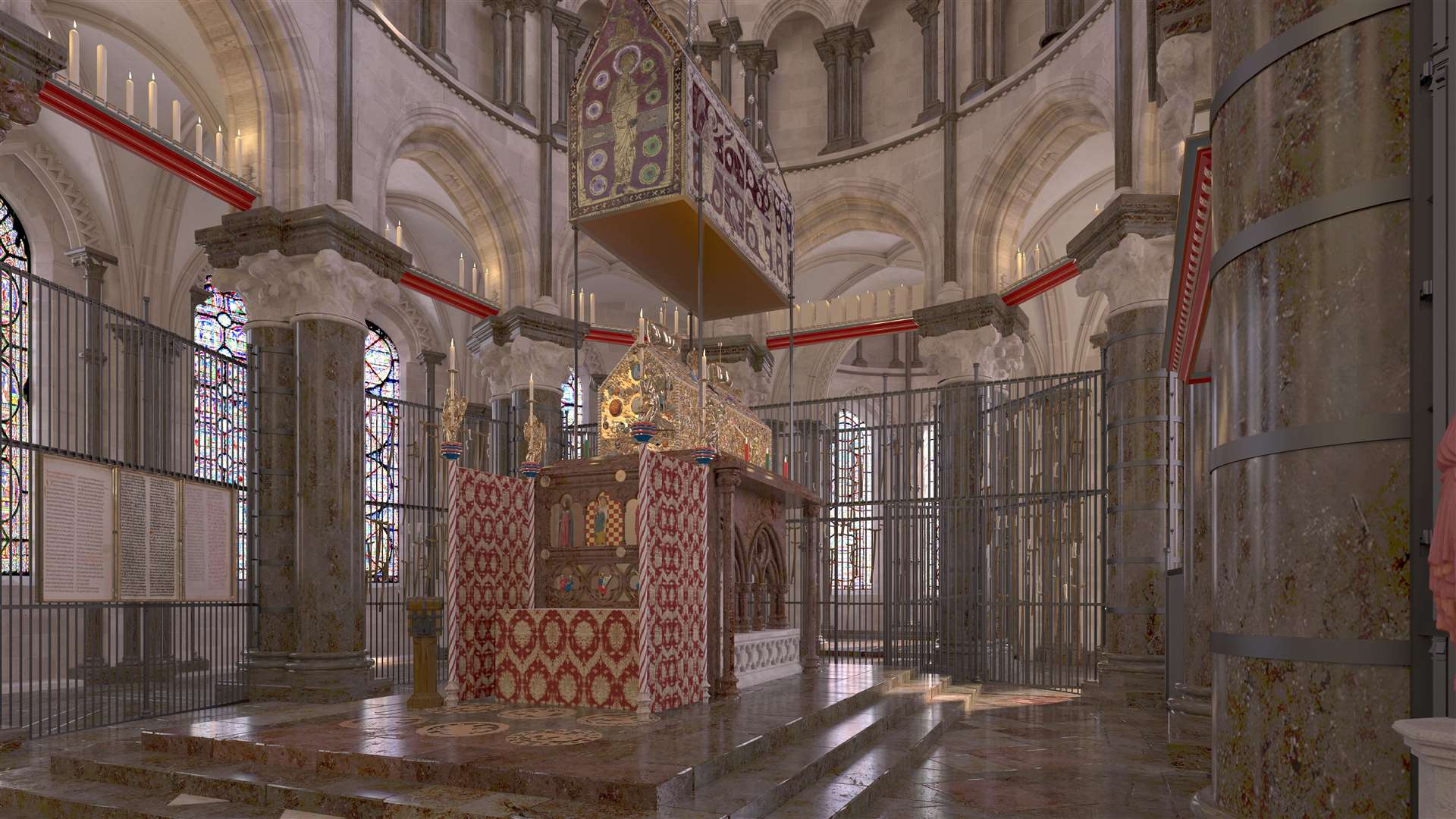 A CGI of how the original shrine of Thomas Becket is believed to have looked at Canterbury Cathedral before the Reformation put paid to it. Picture: SWNS