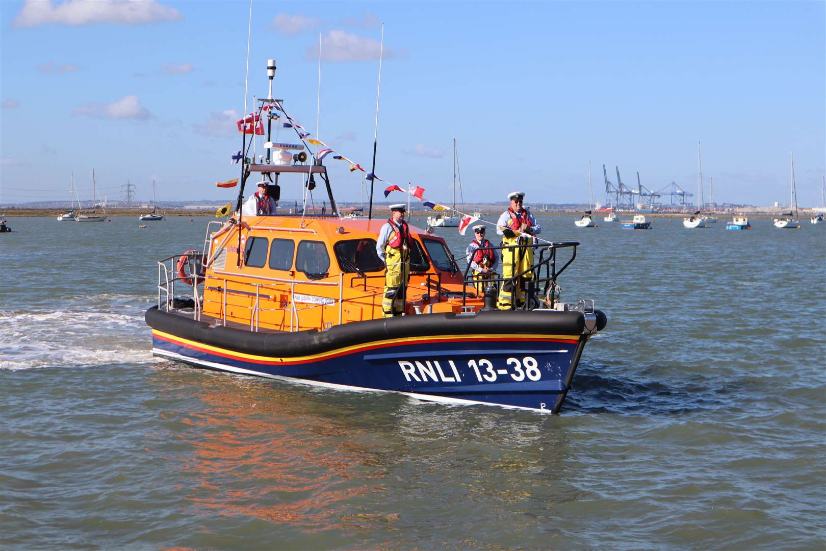 Sheppey's new RNLI lifeboat the Judith Copping Joyce is brought ashore in a ceremony at Crundall's Wharf, Queenborough, on Saturday