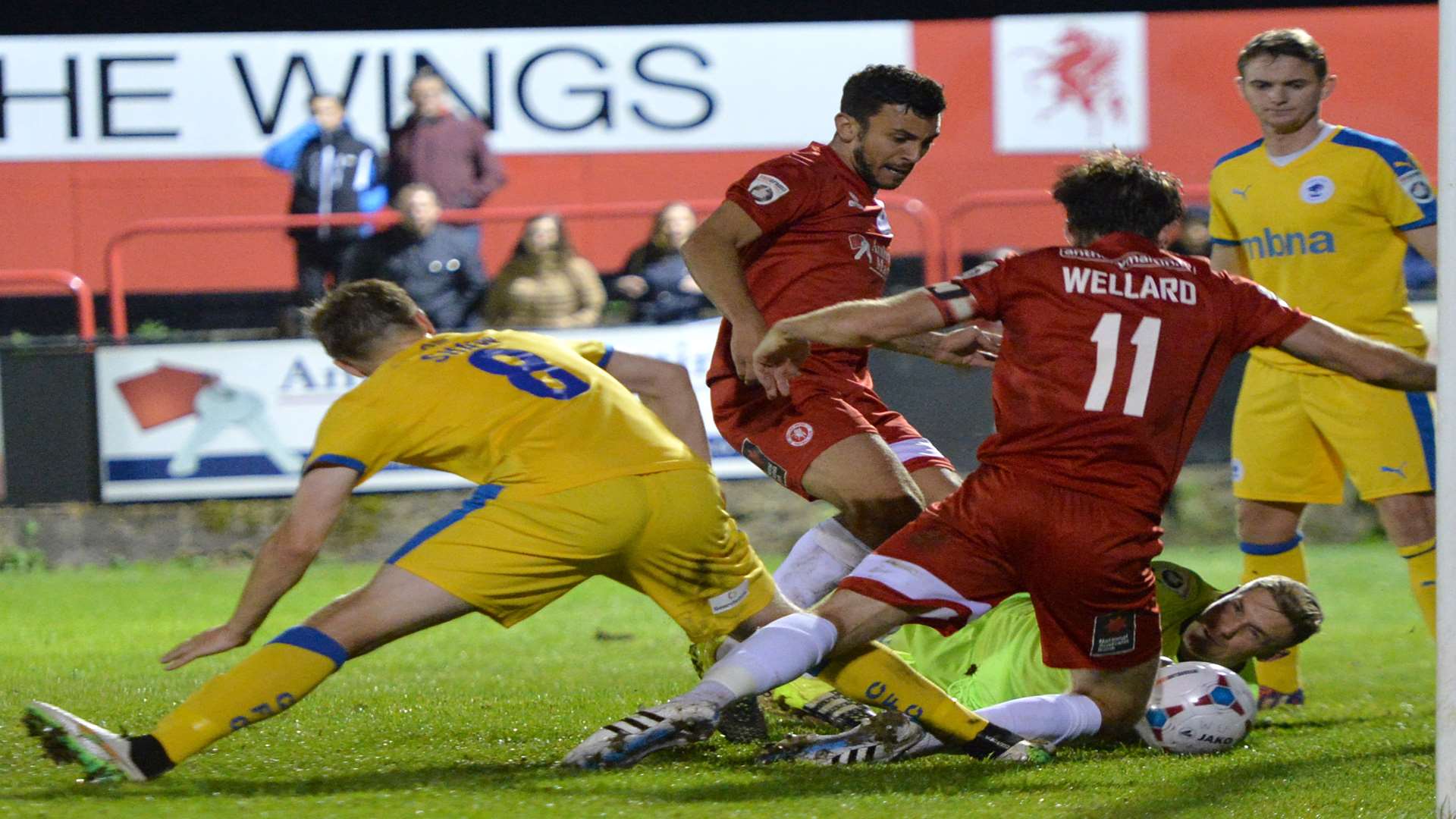 Ricky Wellard puts Welling 2-0 up against Chester. Picture: Keith Gillard