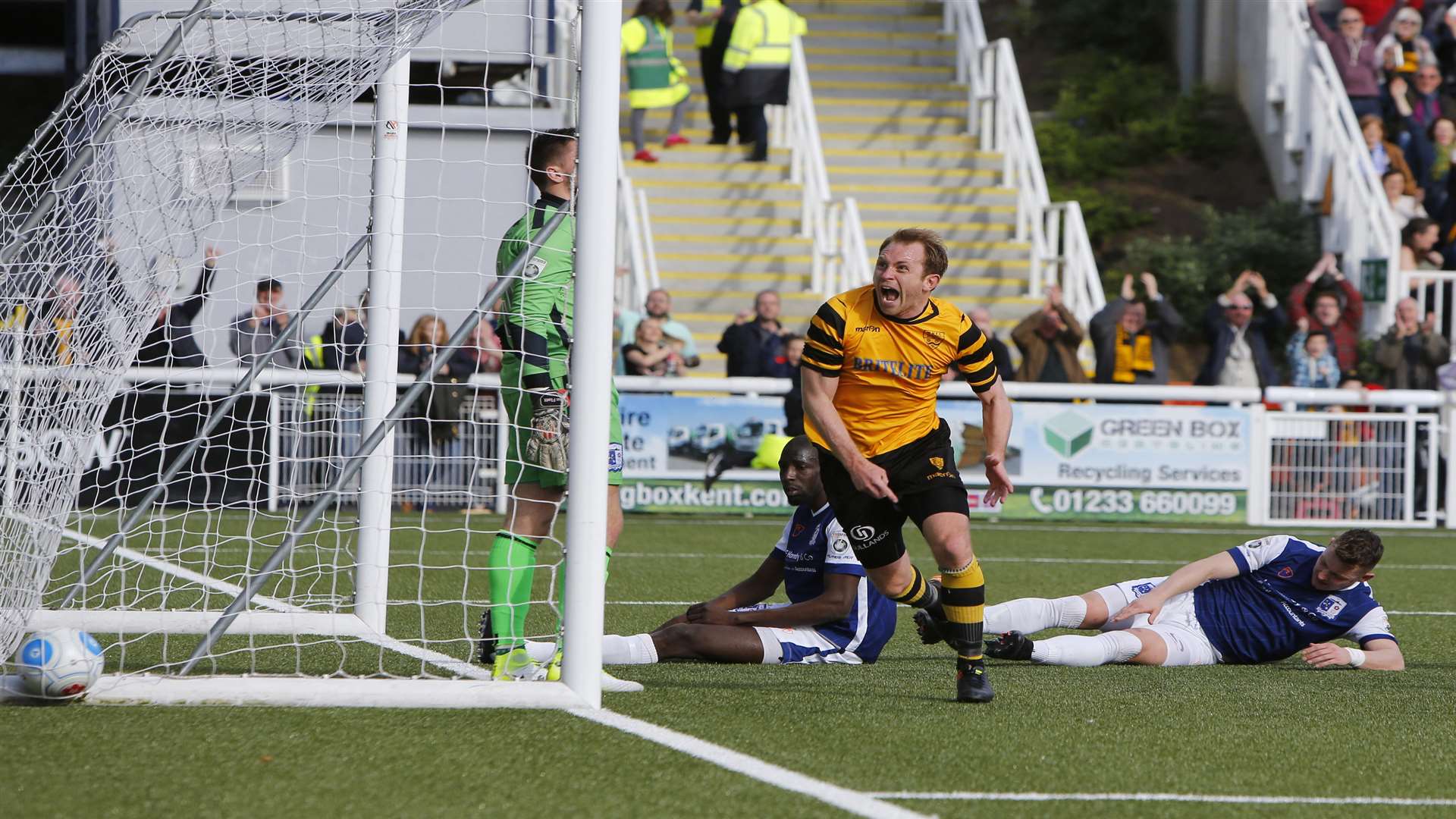 ...and celebrates scoring Maidstone's winner in front of the new North Stand Picture: Andy Jones