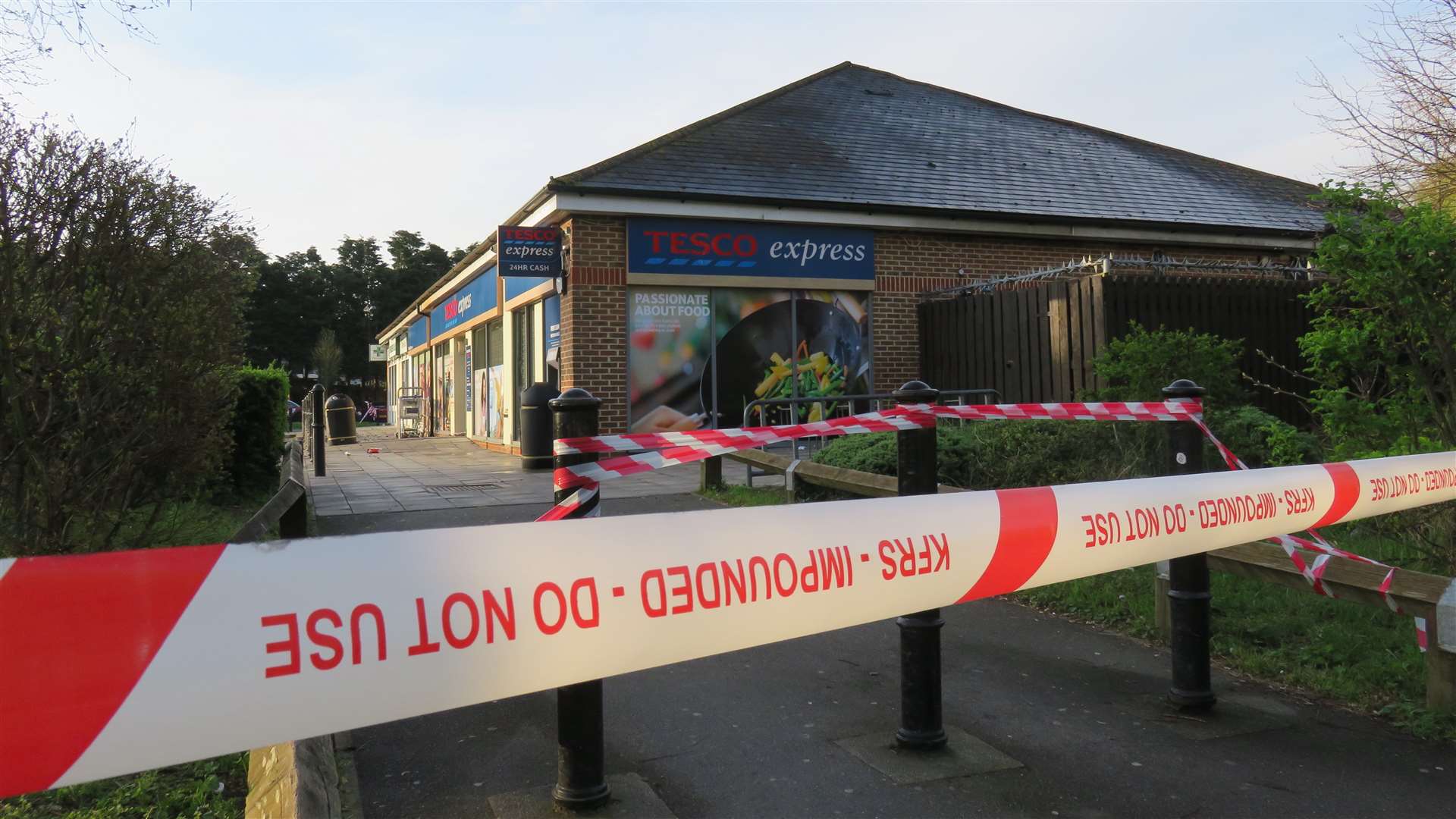 The fire-damaged Tesco Express store in Mill Court, Ashford