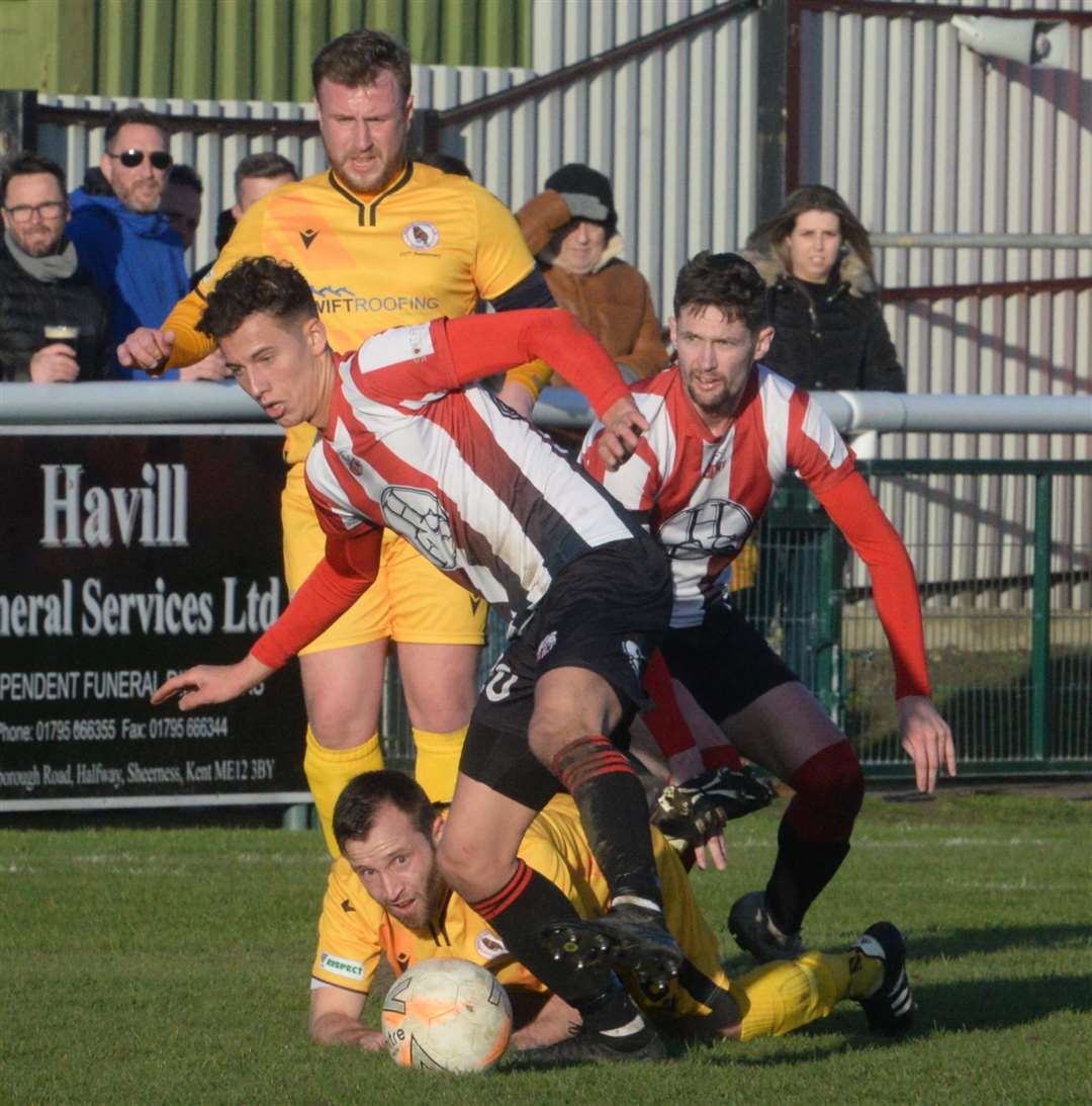 Sheppey United were too good for Bearsted in the Kent Senior Trophy semi-final last weekend, winning 3-0, but their focus now returns to league action Picture: Chris Davey
