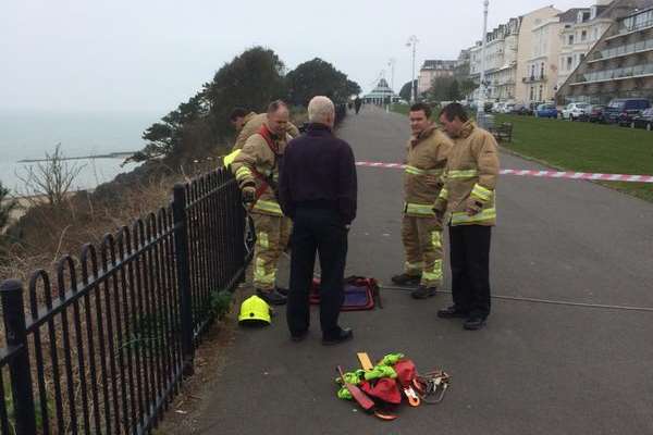 Fire crews were called to The Leas and a search for items reportedly thrown over the cliff is ongoing, police said. Picture: @bradyboyqpr