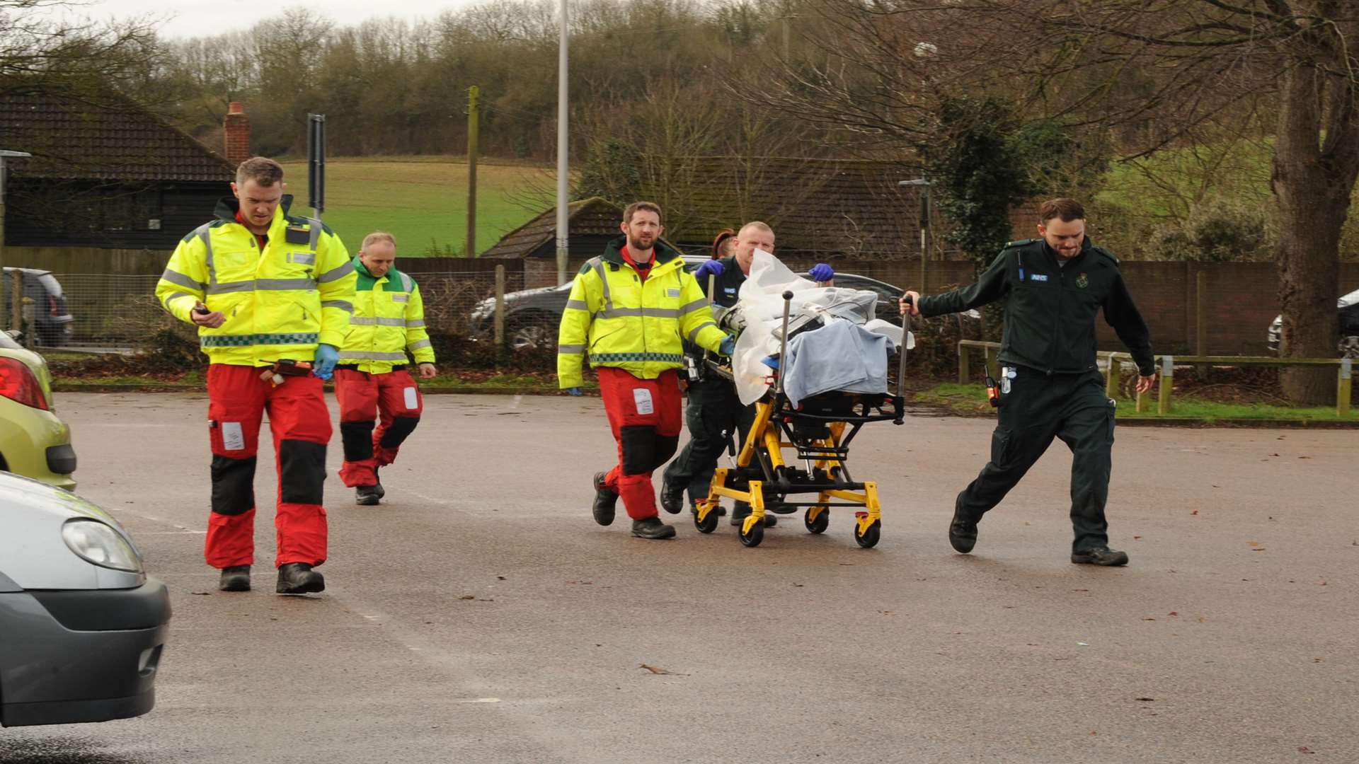 Paramedics and the air ambulance crew