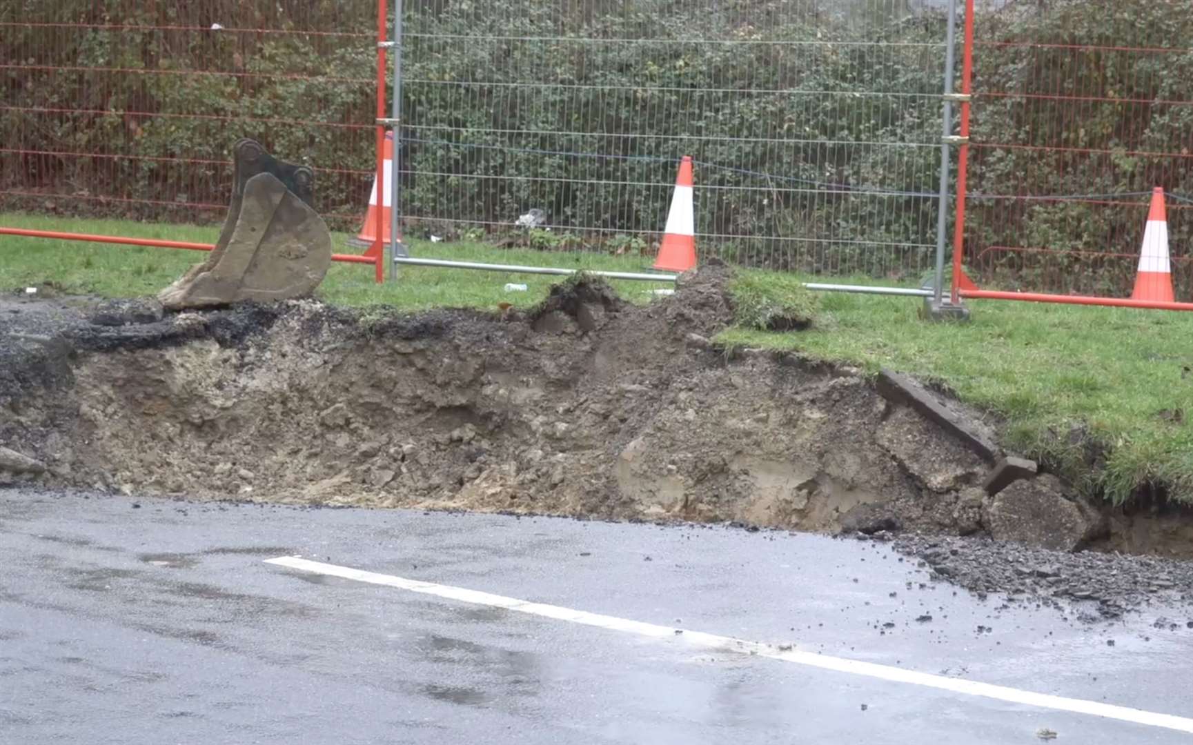 A large sinkhole has appeared in Gatland Lane, Maidstone. Picture: KMTV