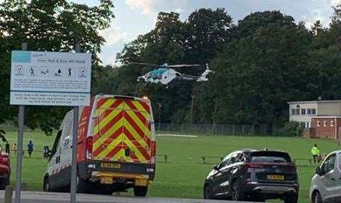 Air Ambulance landing at The Grove in Sittingbourne. Picture: Shez Tuff