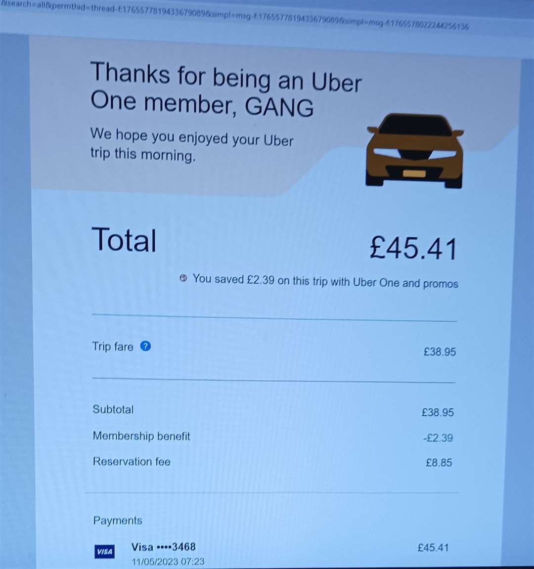 The Uber deal shown on Gang Wang's computer
