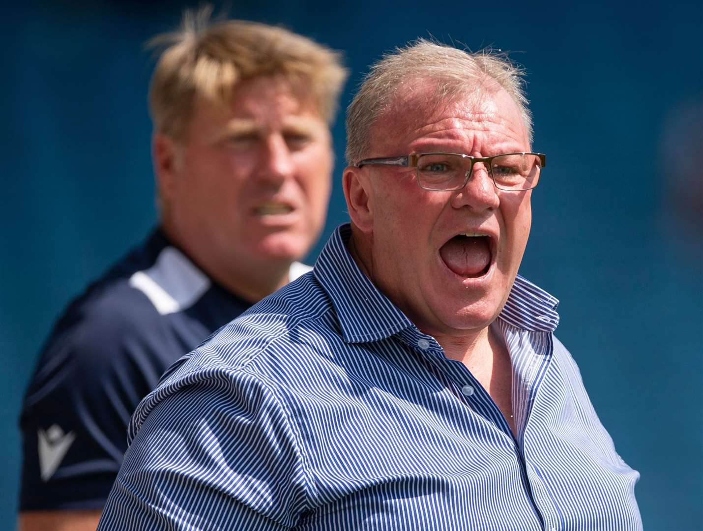 Gills boss Steve Evans drives his team on against Charlton with words of encouragement Picture: Ady Kerry