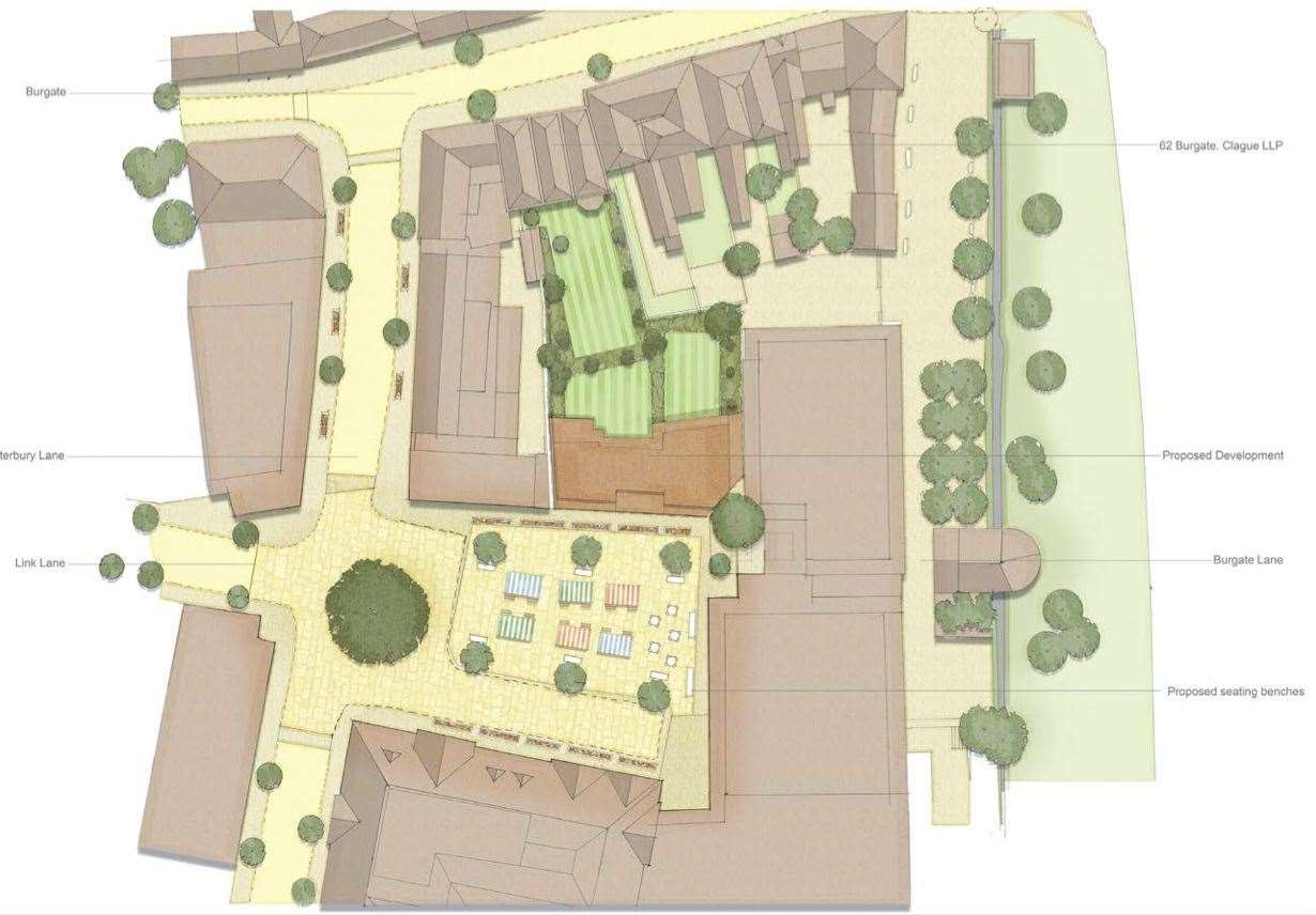 The pre-application for the site shows plans for a seating area where part of Canterbury Lane car park is. Pic: Clague Architects
