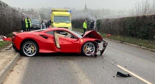 The Ferrari was severely damaged following the collision in Sutton Road, Maidstone. Picture: Sanjay Bansal